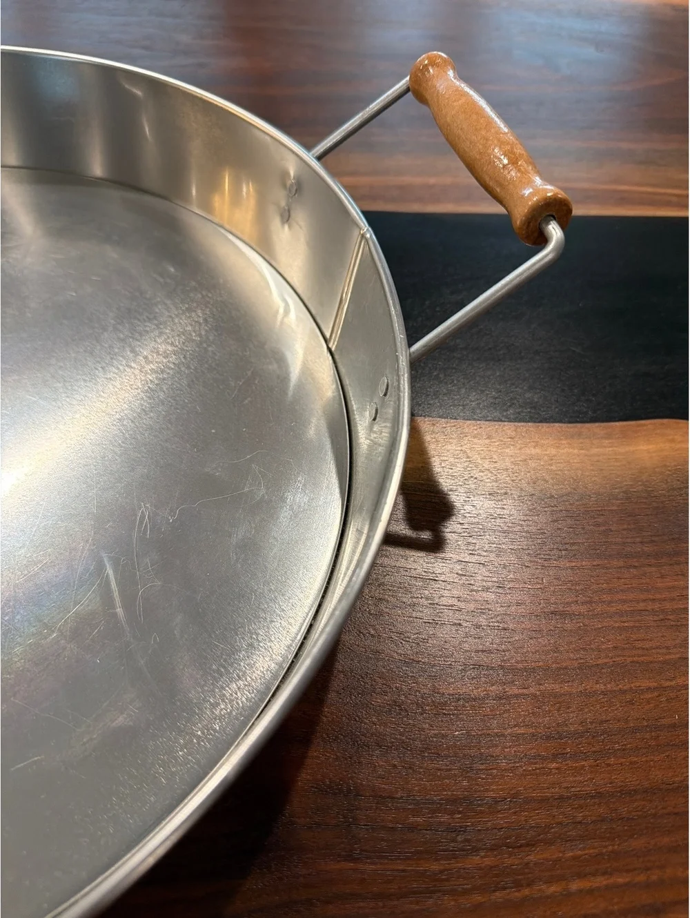 Spritz Metal Tray with Wood Handles, 14 in Diameter